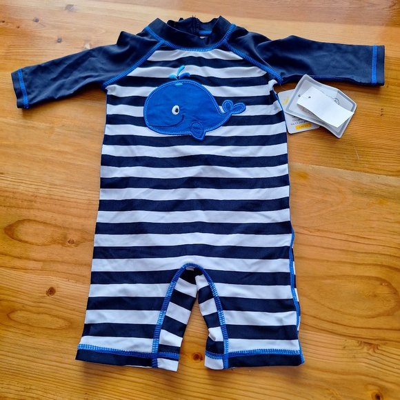 Koala Kids 6M Striped Surf Dude Swim Suit with Whale - Picture 1 of 3